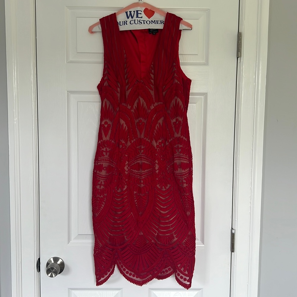Red lace Bardot dress